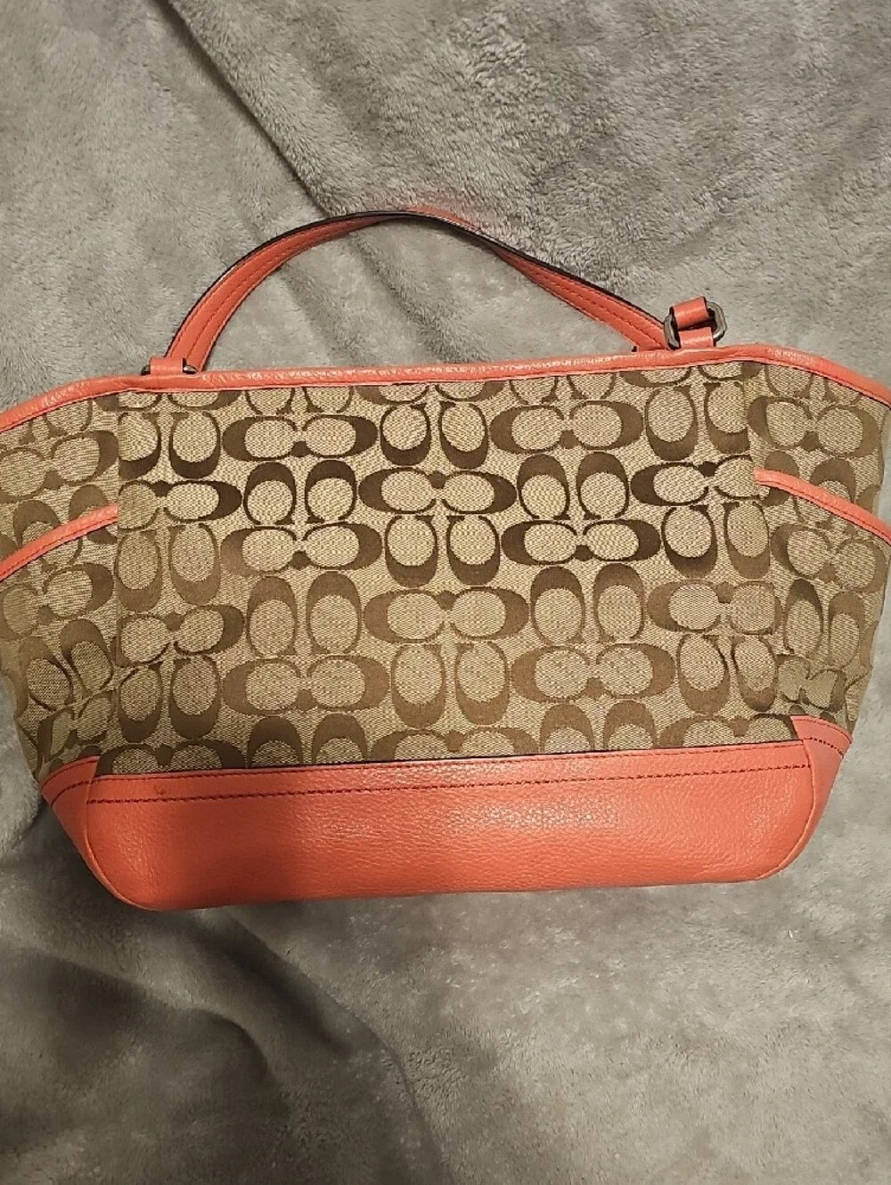 COACH Carrie Signature Canvas Tote with Coral Trim